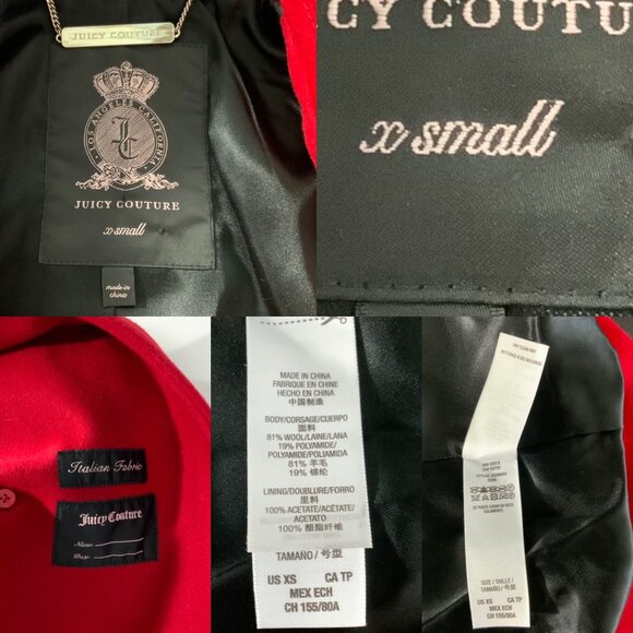 Juicy Couture Wool Coat XS Red Peplum Peacoat Double Breasted Military Retro - Picture 5 of 12